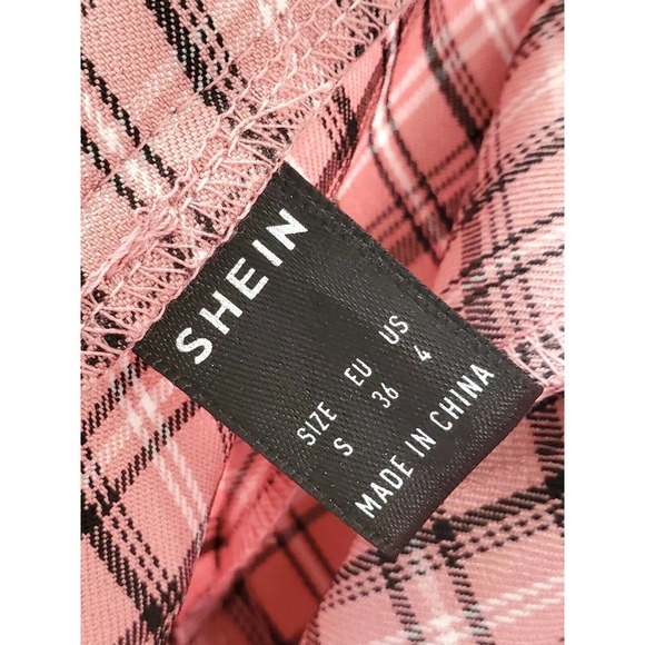 SheIn Womens Pink Plaid Polyester Slash Pockets Casual Straight Leg Pants Small - Picture 6 of 10
